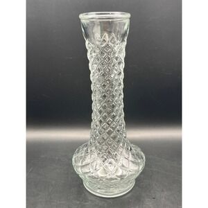 Vtg Randall Clear Glass Diamond Quilt Patterned Bud Vase Elegant Home Decor‎ 9"
